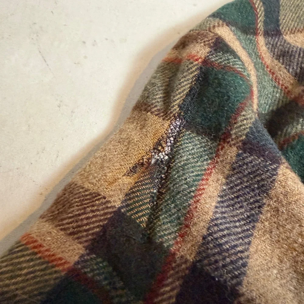 Woolrich Mens Vintage Plaid Sherpa Lined Flannel Shirt Jacket Brown Green Medium